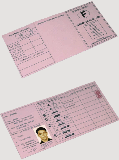 Jason Bourne french driver license