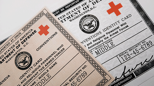 DOD Geneva Conventions Identity Card for Accompanying Medical and Religious Personnel (DD form 1934), 1970s-2010s