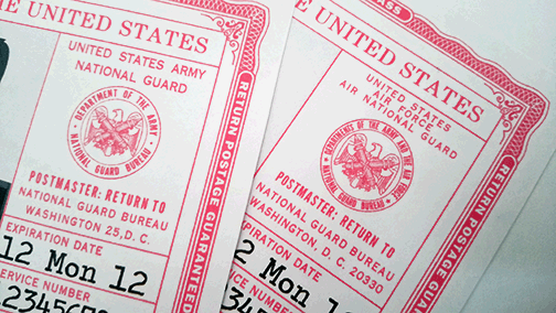 US military ID card, army, air force, marines, coast guard, navy, vietnam, korea, gulf war