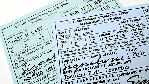 US Government Motor Vehicle Operator's Permit (DD form 313), 1950s