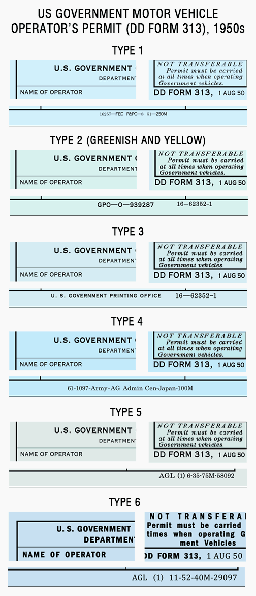 US Government Motor Vehicle Operator's Permit (DD form 313), 1950s
