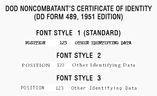 DOD Noncombatant's Certificate of Identity / Geneva Conventions Identity Card for accompanying Civilians (DD form 489), 1950s-2010s