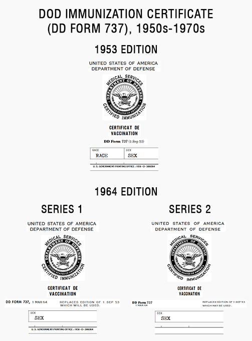 DOD Immunization Certificate (DD form 737), 1950s-1970s