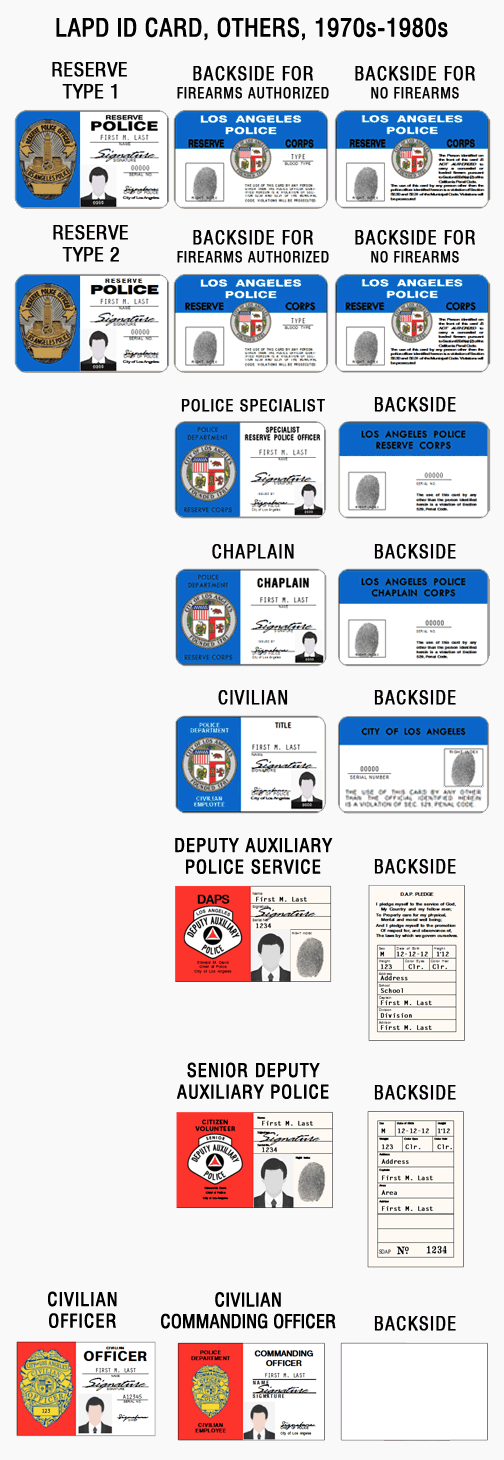 los angeles police officer reserve commissioner civilian auxiliary chaplain explorer ID card