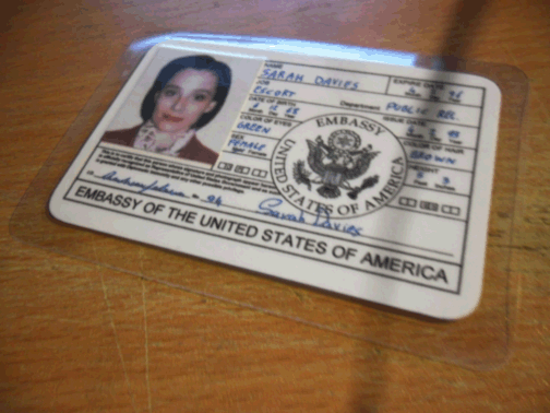 Sarah Davies US Embassy ID card