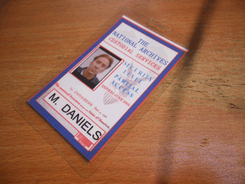 Benjamin Gates fake National Archives ID card