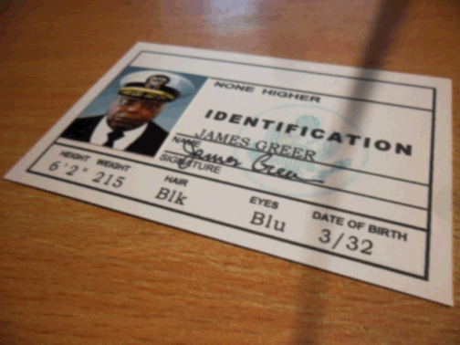 Admiral Greer pink ID card