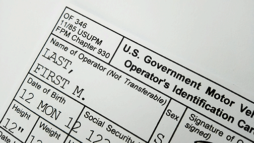 US Government Motor Vehicle Operator's Identification Card (OF 346), 1980s-modern era