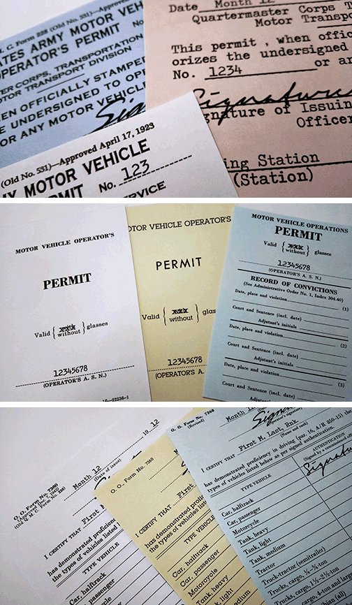 US Army Motor Vehicle Operator's Permit (OO form 7360, WD AGO form 9-74, DA form 9-74), 1940s