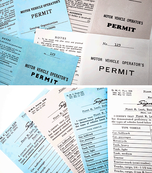 US Army Motor Vehicle Operator's Permit (QMC form 228), 1920s-early 1940s