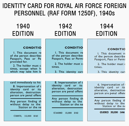 raf id card raf1250f raf1250r foreign waaf dominion air forces
