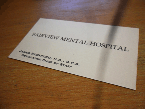 Fairview Mental Hospital fake business card