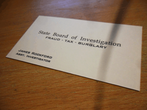 State Board of Investigation fake business card
