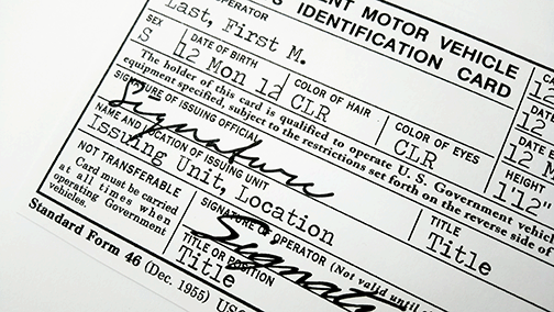 US Government Motor Vehicle Operator's Identification Card (SF 46), 1950s-1980s