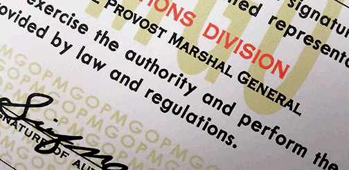 US army provost marshal military police investigator id card credentials badge