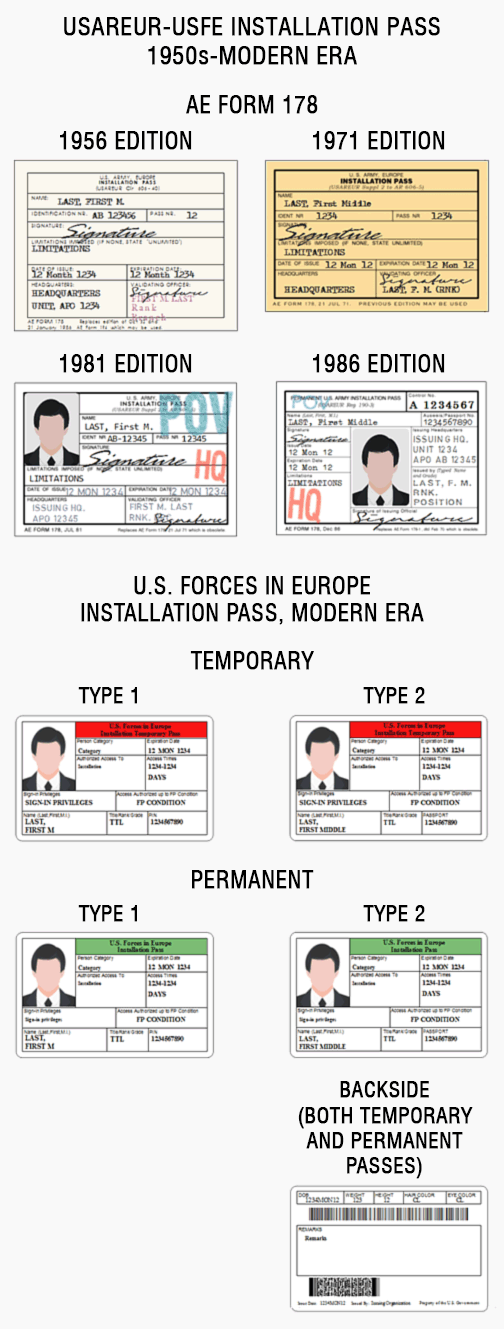 USAREUR-USFE (US Army Europe-US Forces in Europe) installation pass, 1950s-modern era